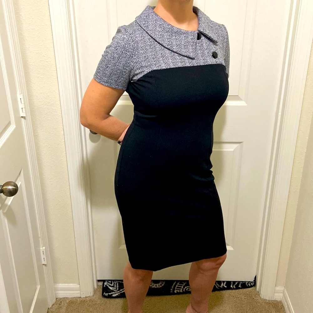 Black and herringbone dress.